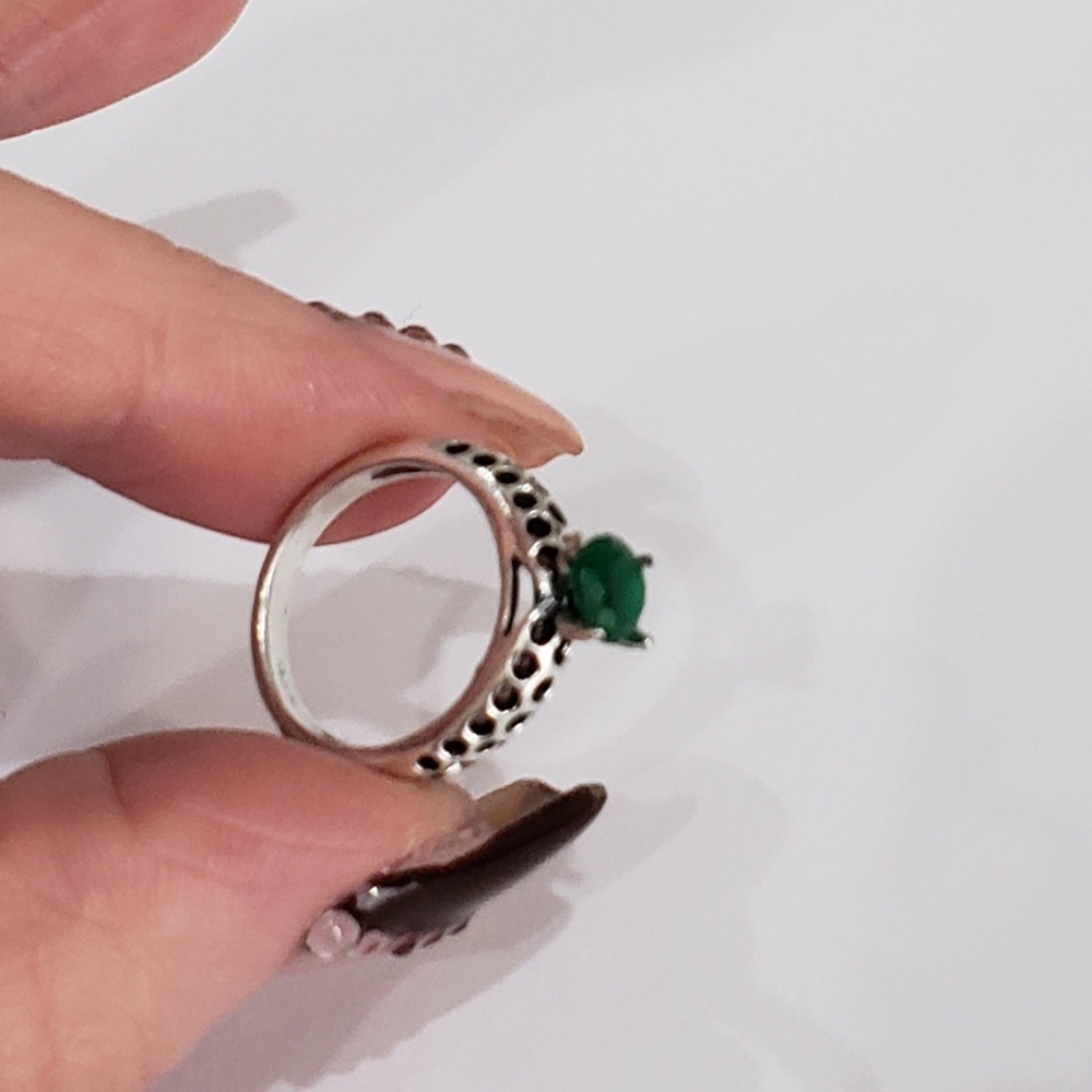 Emerald Gemstone, 925 Silver Ring - image 8